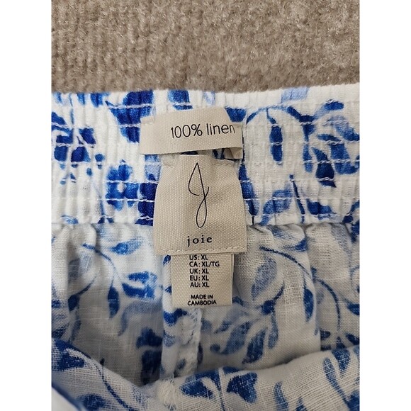 Joie Wide Leg 100% Linen Cropped Pants Womens XL White Blue Floral Pull On NWOT - Picture 6 of 8